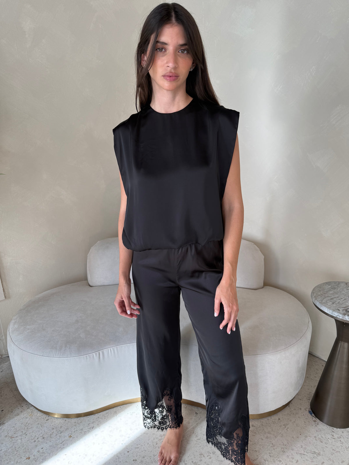 Black Satin Lace Pants
