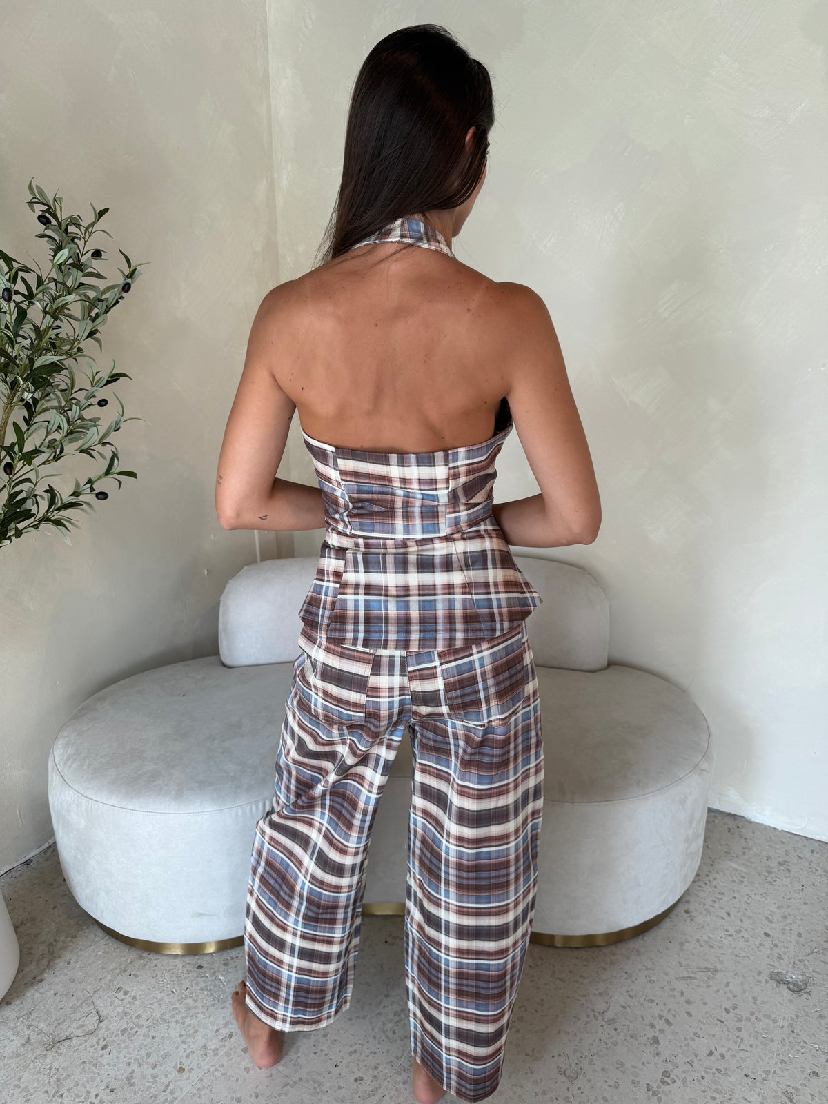 Plaid Halter Vest & Pant Set