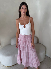 Stripe Drawstring Midi Skirt