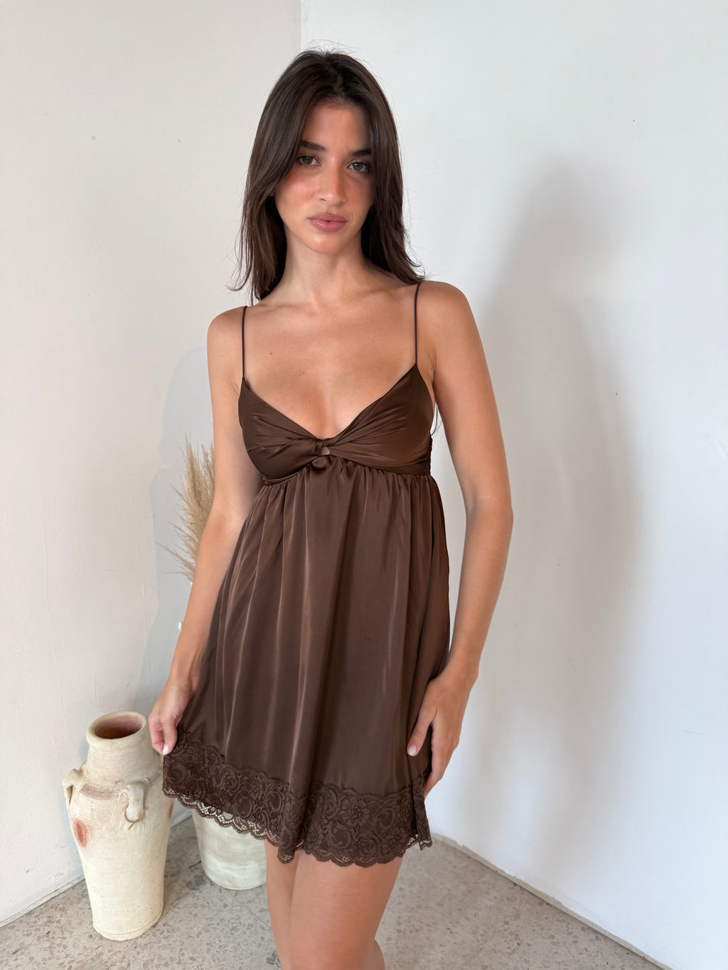 Dark Brown Satin Mini Dress