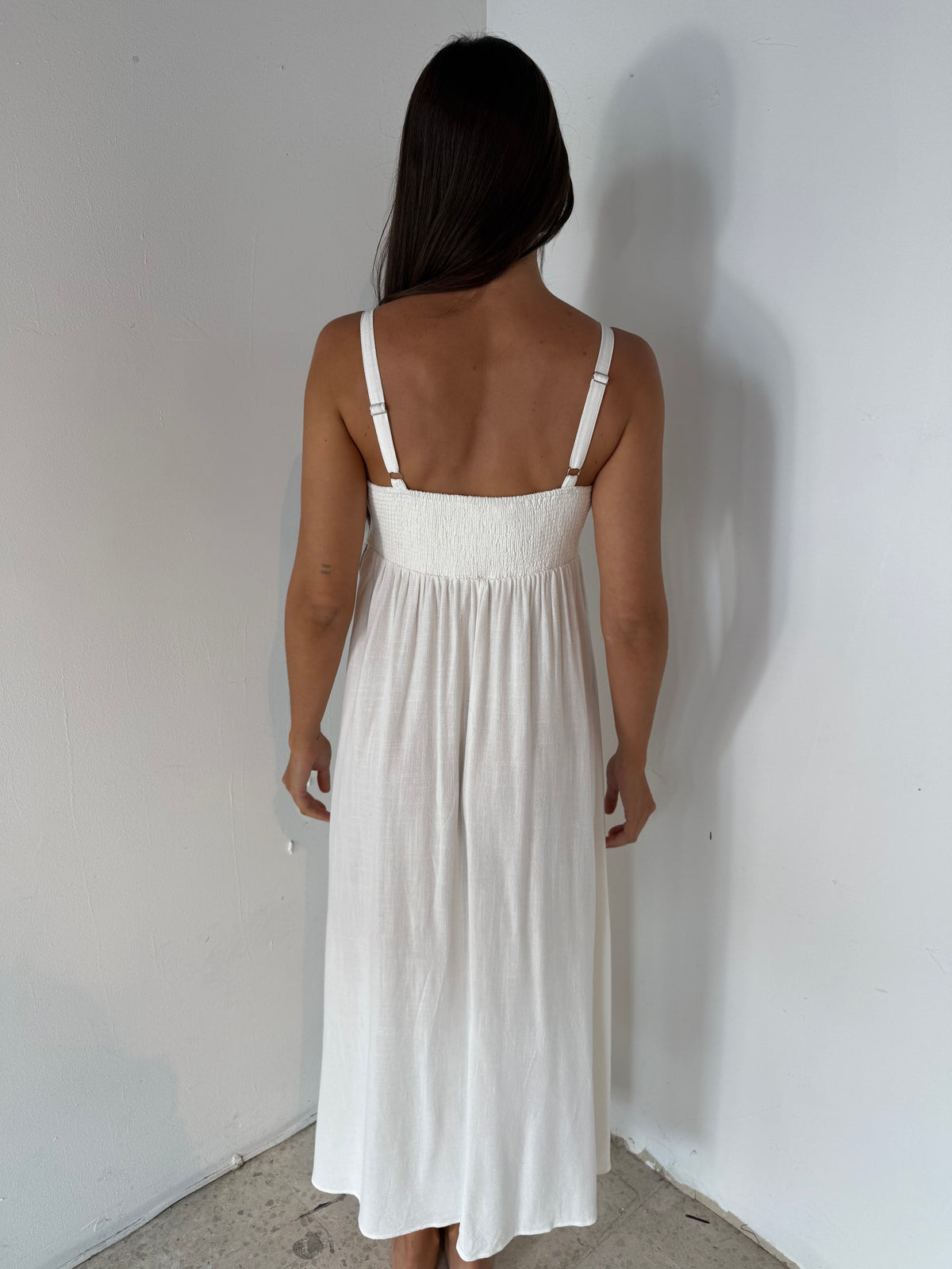 Linen Blended Smocked Dress