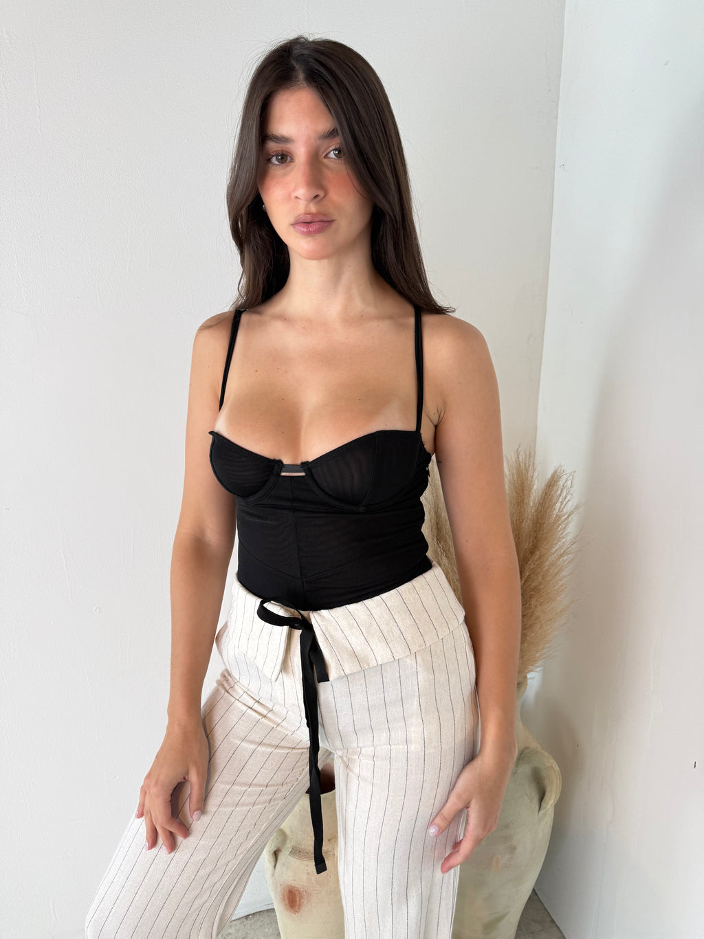 Black Mesh Bustier Bodysuit