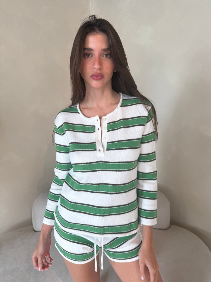 Green Stripe LS Top & Short Set