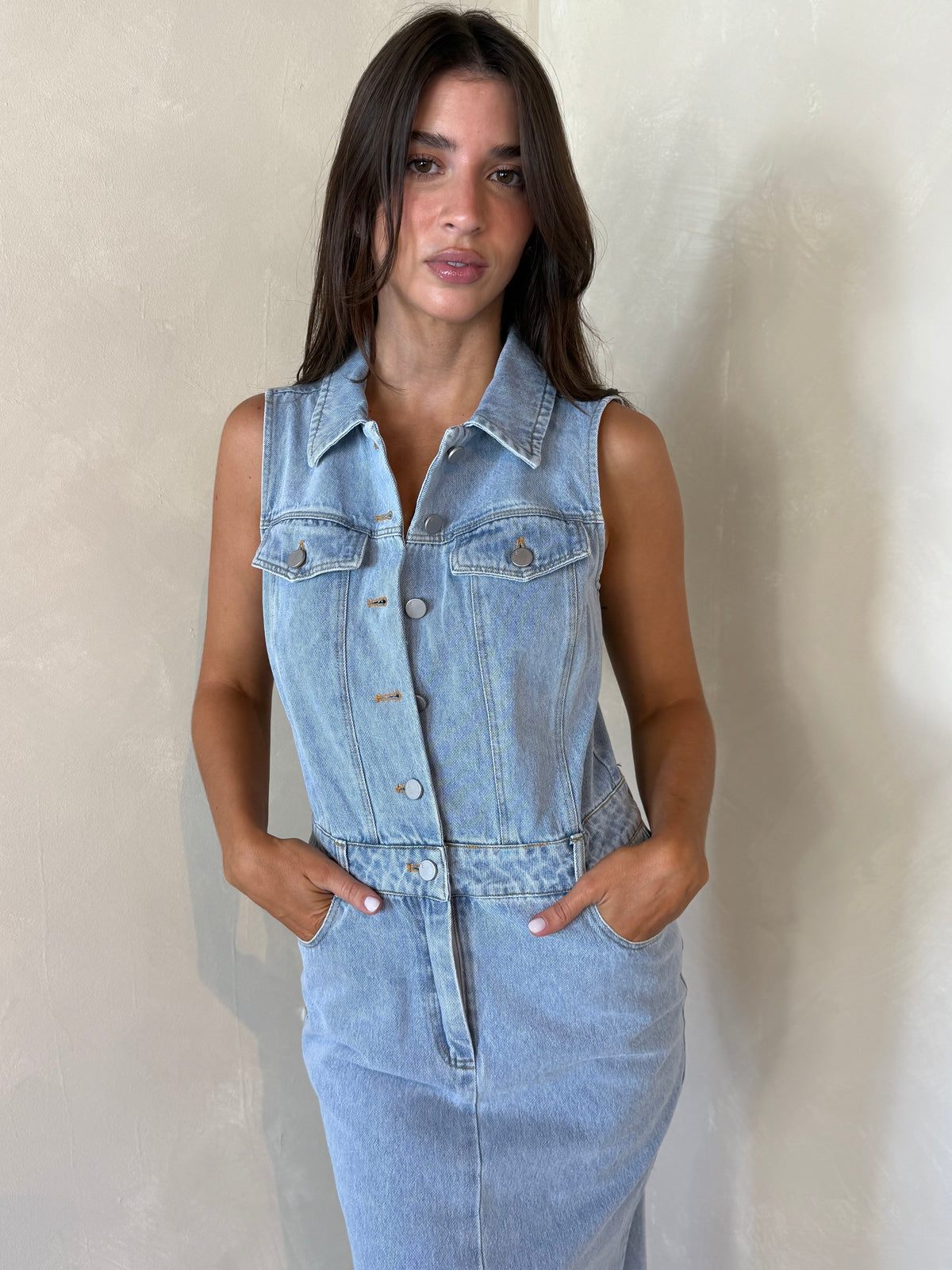 Collar Denim Midi Dress