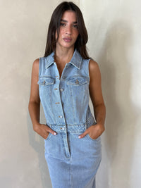 Collar Denim Midi Dress