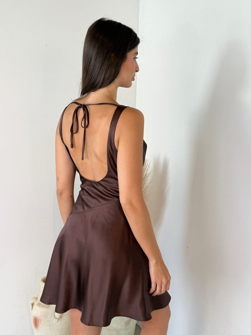 Chocolate Satin Mini Dress