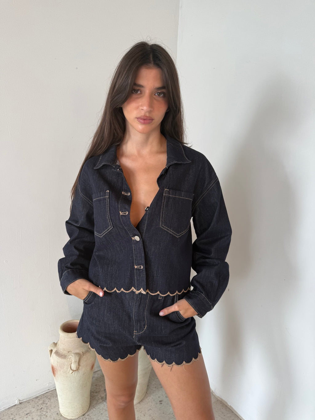 Indigo Blue Denim Jacket & Short Set