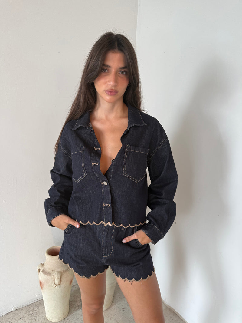 Indigo Blue Denim Jacket & Short Set