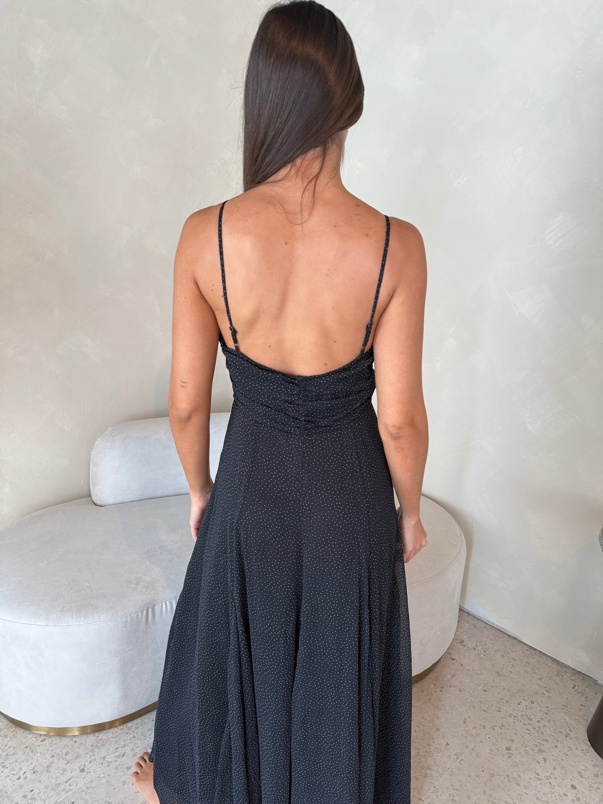 Mini Polka Dot Chiffon Maxi Dress
