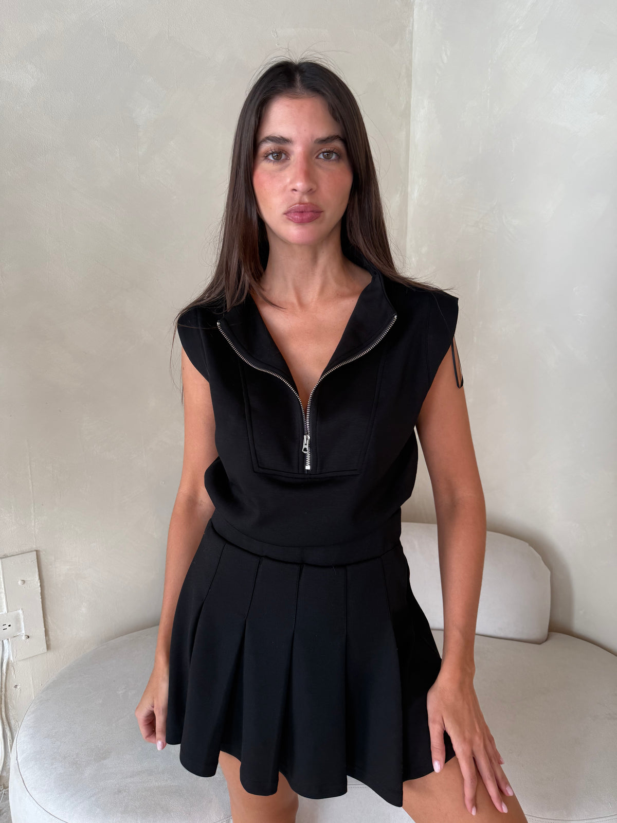 Black Scuba Pleated Romper