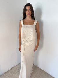 Linen Flare Crop Top And Bias Maxi Skirt