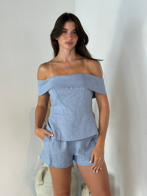 Blue Off Shoulder Tube Top & Short Set