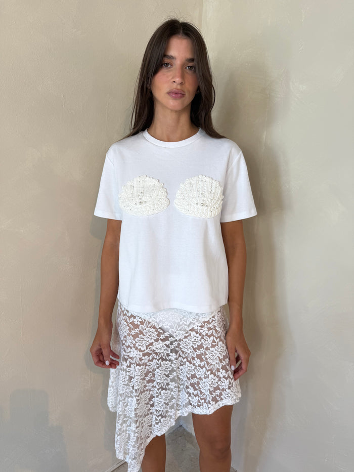 Asymmetrical Sheer Lace Midi Skirt