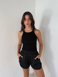 Black Lace Trim Satin Shorts