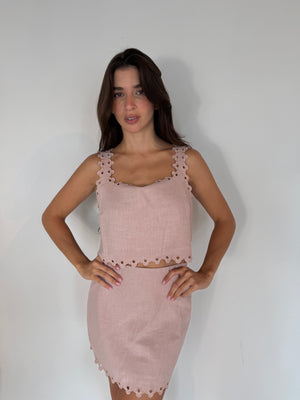 Mauve Embroidered Top & Skirt Set