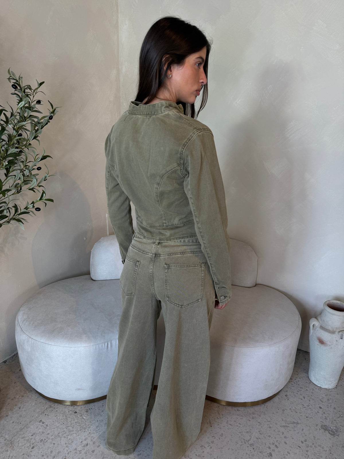 Olive Denim Jacket & Pant Set