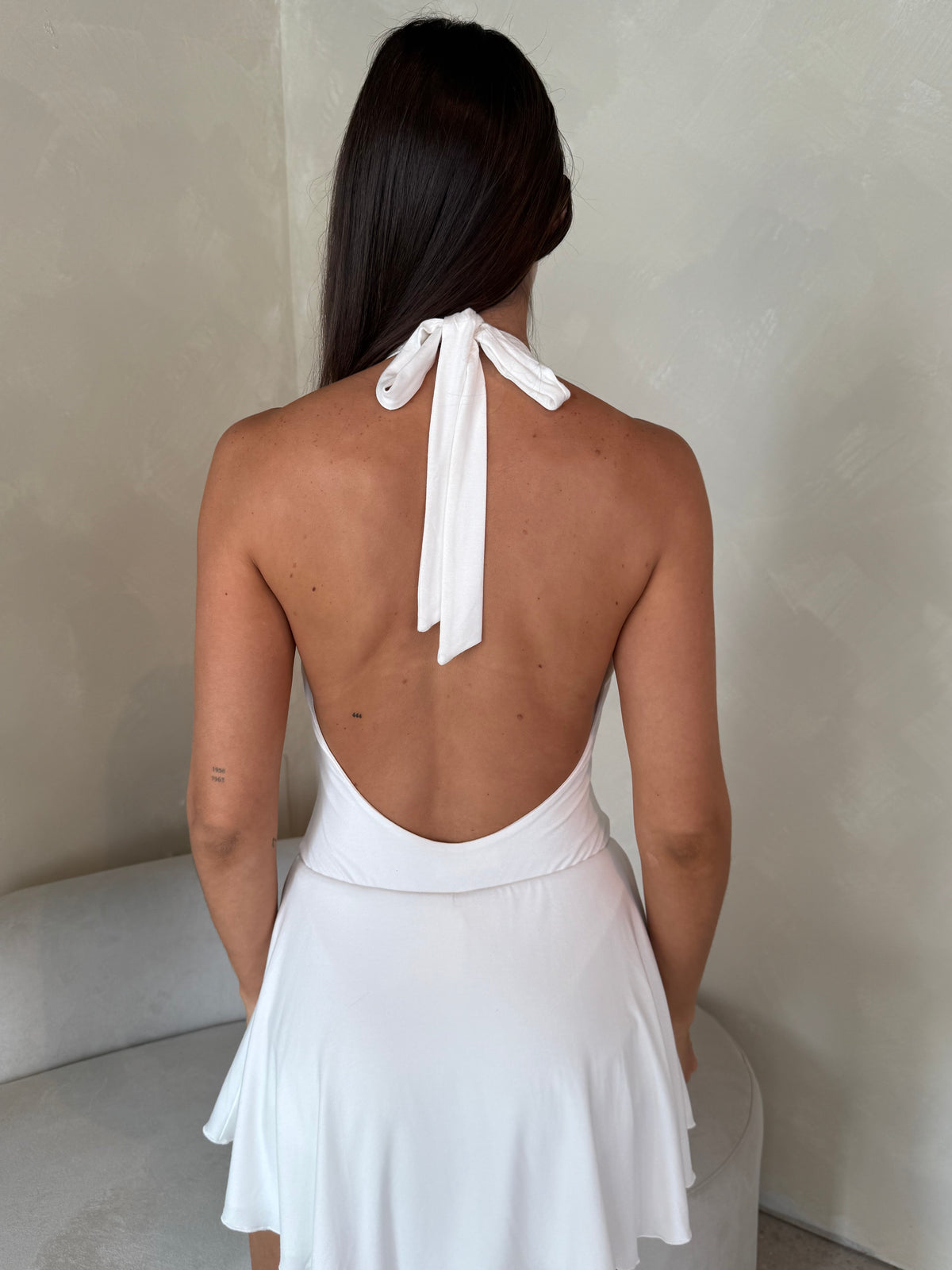 White Halter Mini Dress