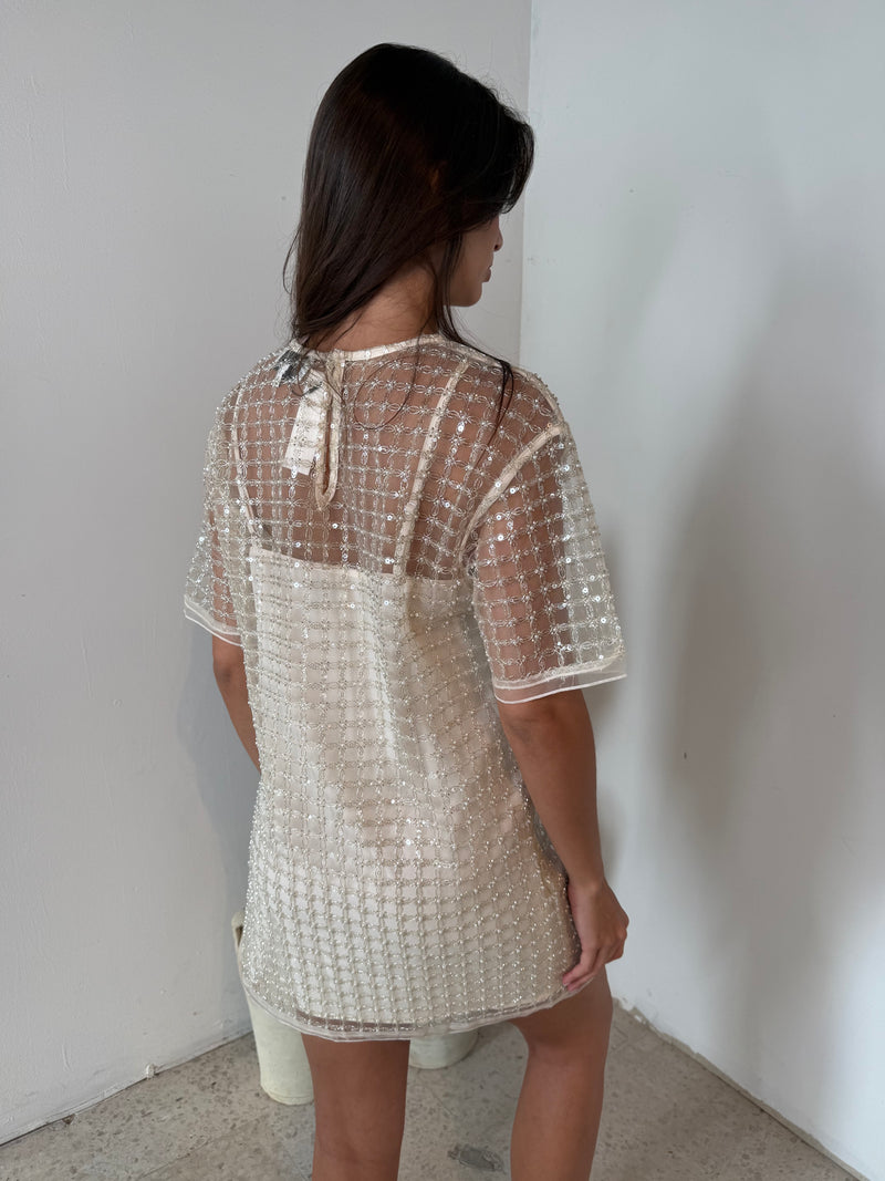 Sequins Cream Mini Dress