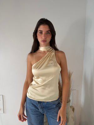 Butter Satin Halter Beaded Top