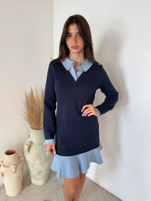 Blue Polo Collar Dress