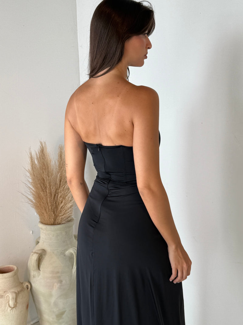 Drape Front Bustier Maxi Dress