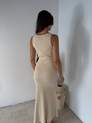 Sweetheart Cream Ribbed Dress
