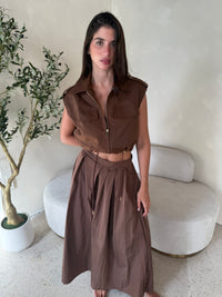 Brown Flowy Pleated Pants