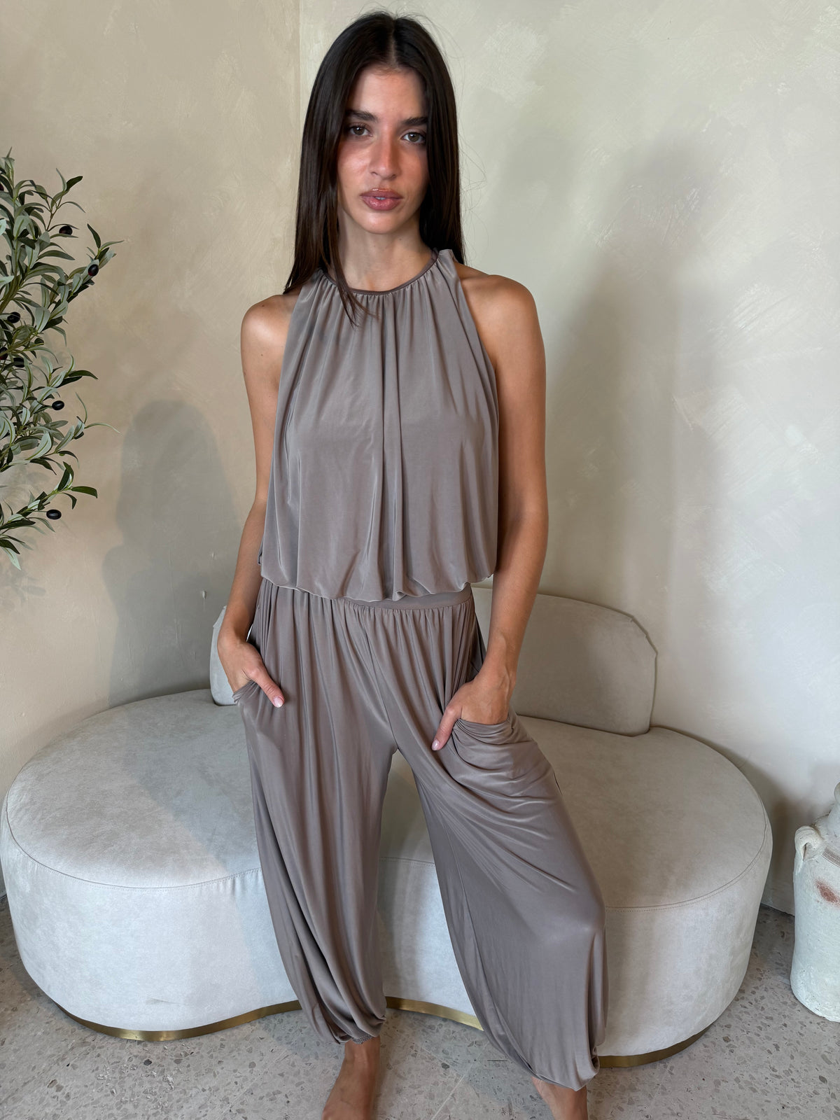Mocha Bubble Top & Pant Set
