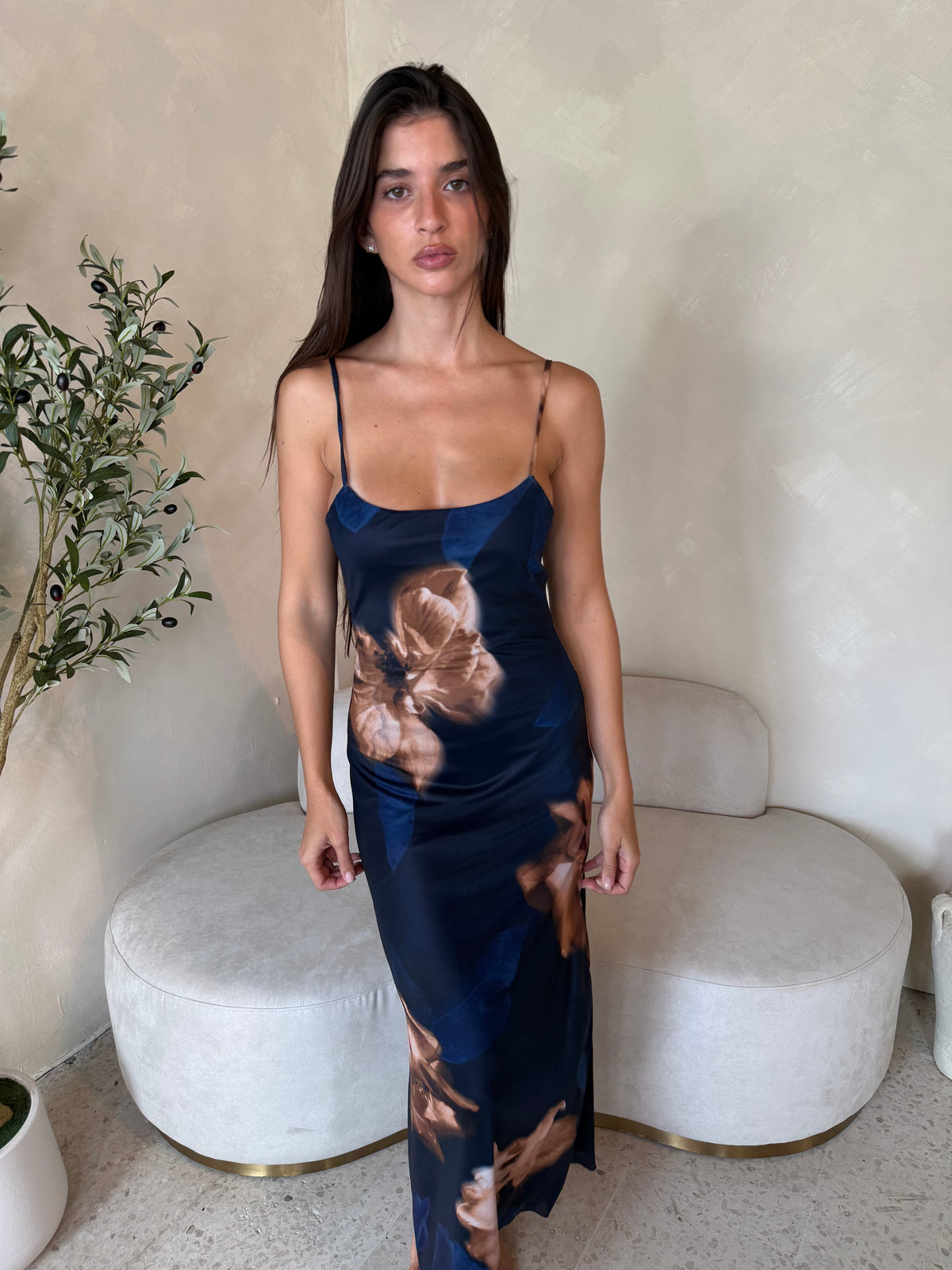Mesh Navy Floral Strappy Dress