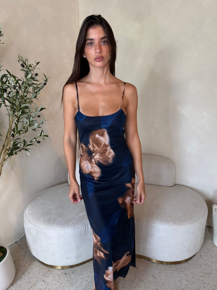 Mesh Navy Floral Strappy Dress