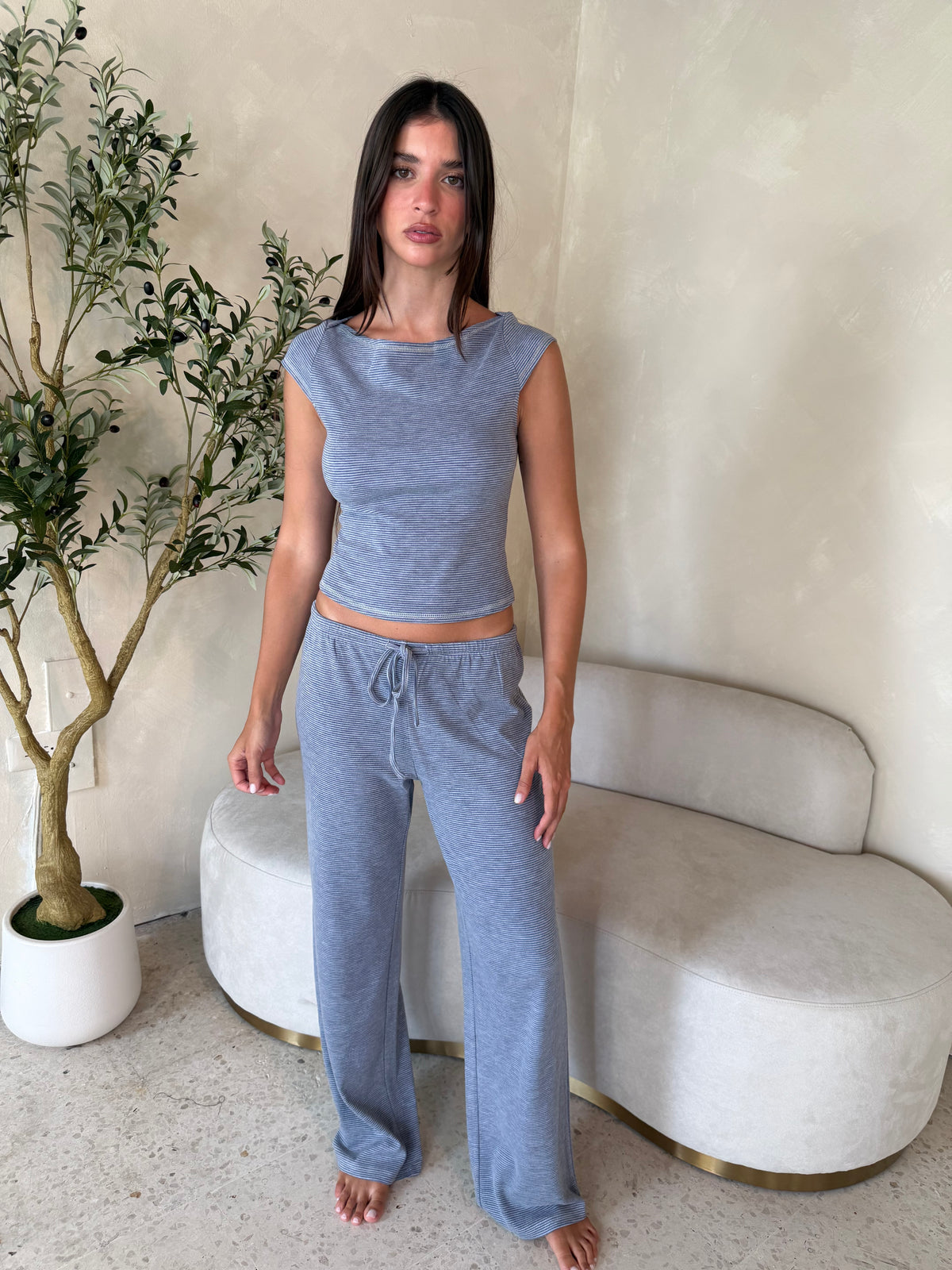Stripe Blue Grey Lounge Set