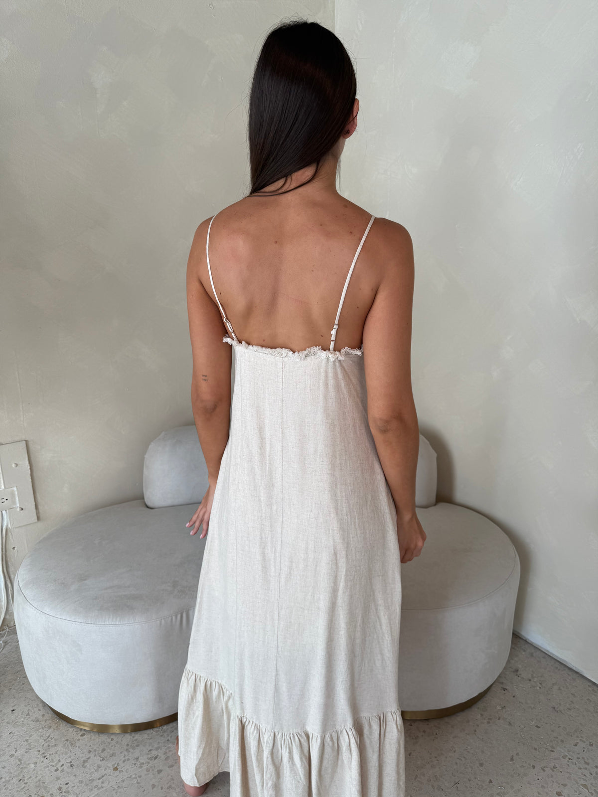 Oat Linen Strappy Maxi Dress