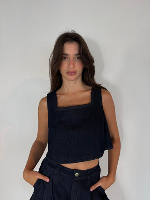 Denim Trim Crop Top & Short Set