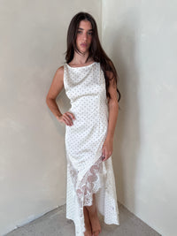 Polka Dot Satin Lace Maxi Dress