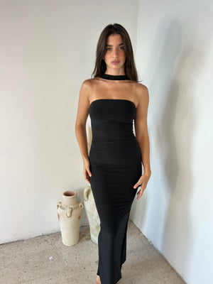 Black Strapless Dress with Halter Strap