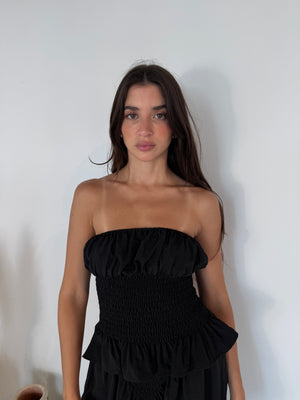 Black Smocked Detail Tube Top & Pant Set