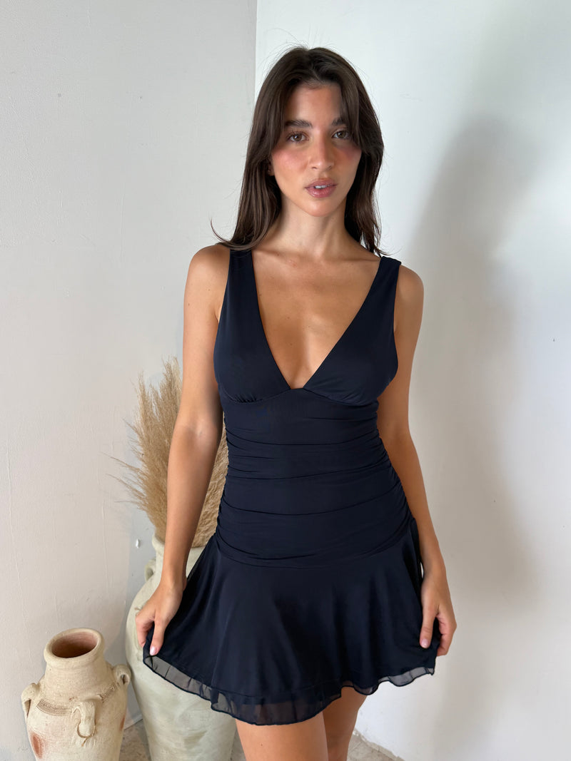 Navy Mesh Mini Dress