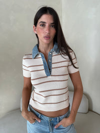 Denim Stripe Collar Top