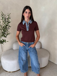 Denim Contrast Collar Top