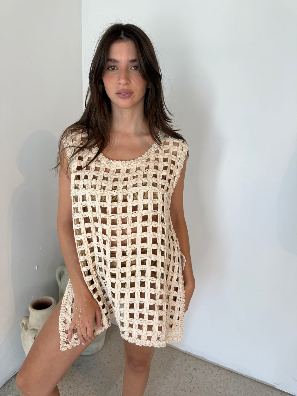 Round Neck Net Cover Up