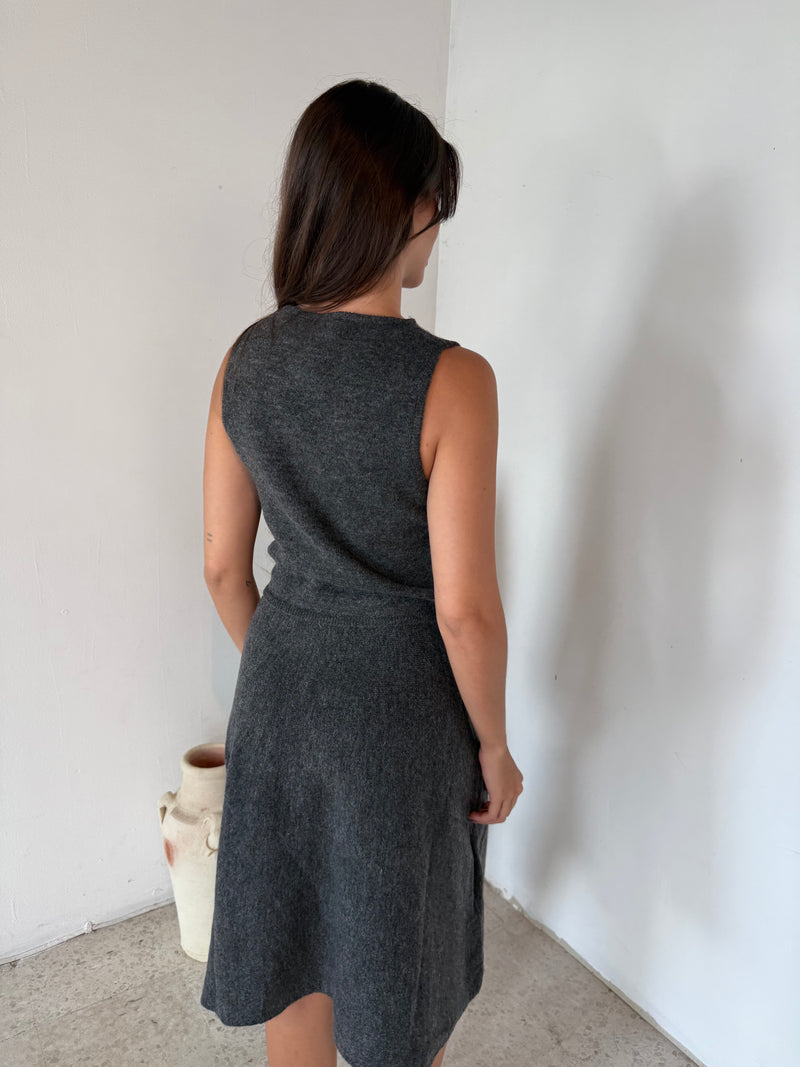 Charcoal Boat Neck Buttondown Top & Midi Skirt Set