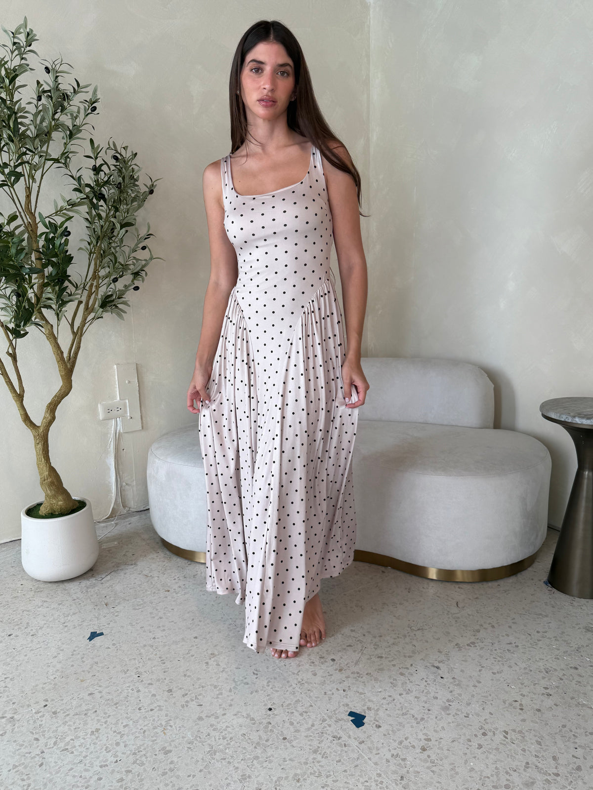 Polka Jersey Maxi Dress