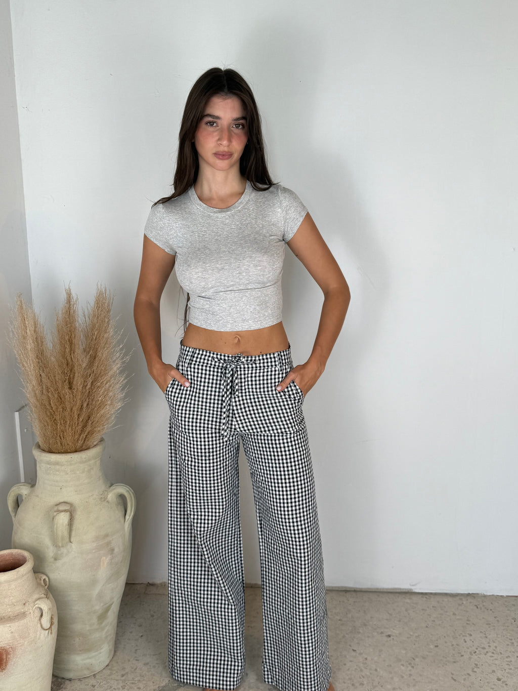 Gingham Wide Leg Pants