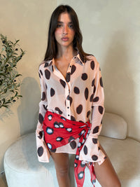 Polka Sheer Mini Dress & Scarf