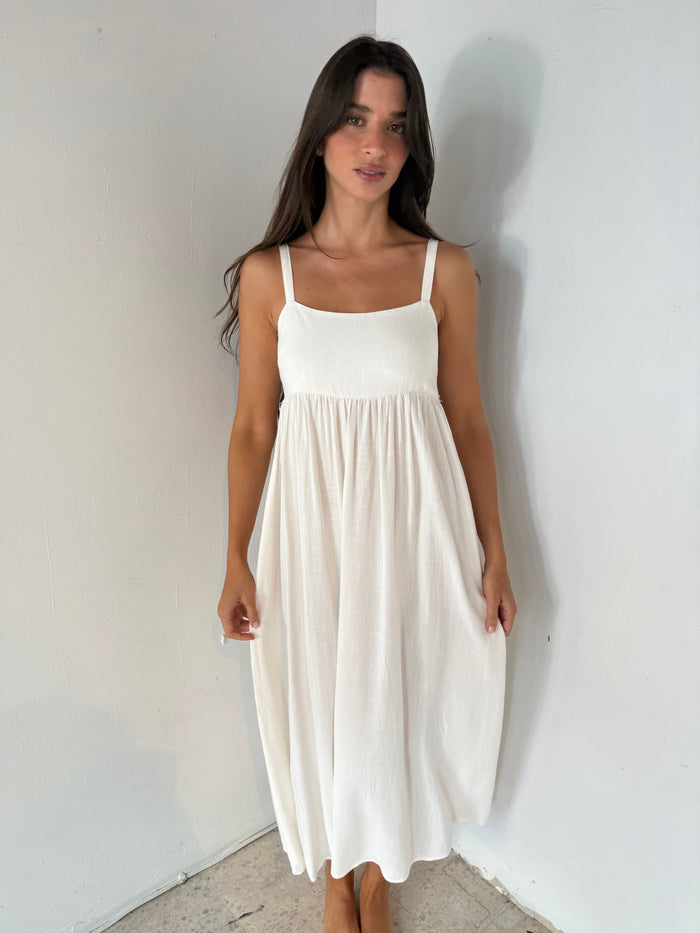 Linen Blended Smocked Dress