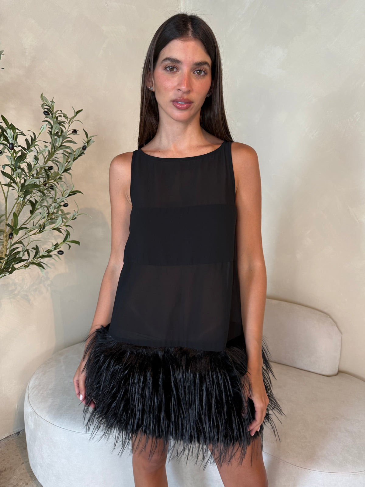 Black Feather Mini Dress