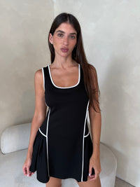 Scuba Side Pleated Romper Dress