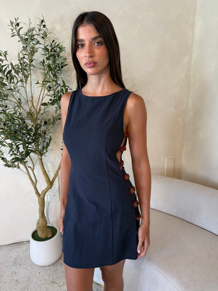 Linen Side Beaded Detail Dress