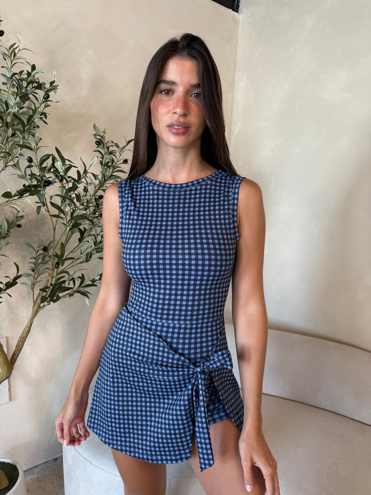 Blue Gingham Wrap Active Dress