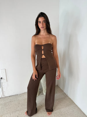 Strapless Brown Top & Pant Set